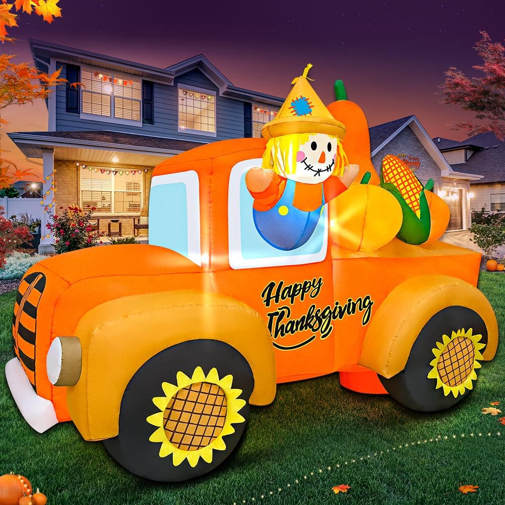 6 ft Inflatable Scarecrow Driving a Car, Thanksgiving outdoor decoration