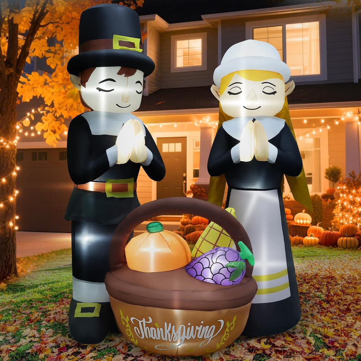 6 ft Inflatable Pilgrim with Harvest Basket, Thanksgiving outdoor decoration