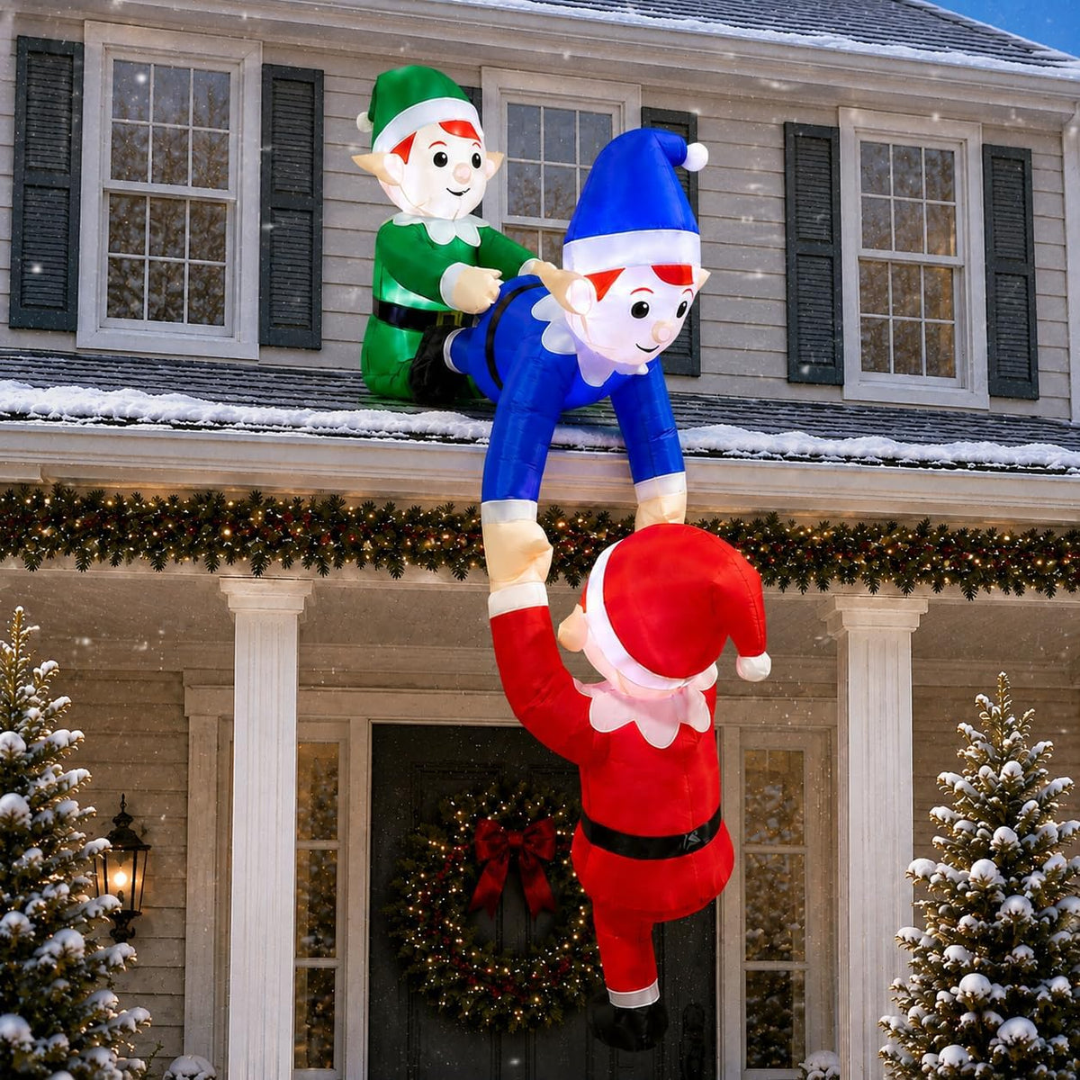 7 ft Hanging Inflatable Climbing Elves, Set of 3, Christmas outdoor decoration