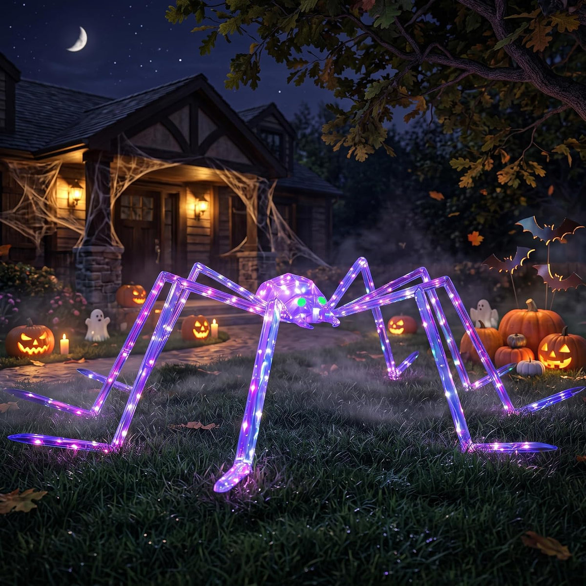 7 ft Iridescent Light-Up Spider, Halloween outdoor decoration