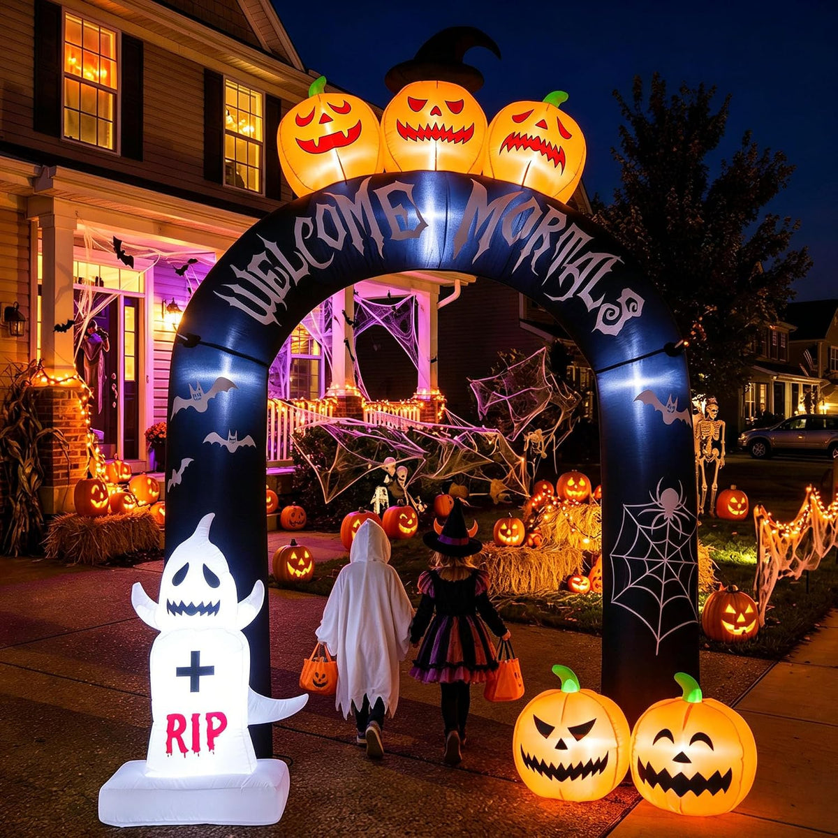 7.9 ft Inflatable Pumpkin Ghost Archway, Halloween outdoor decoration